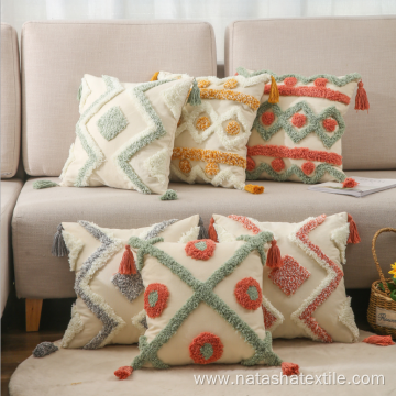 Pure cotton colorful tufted cushion pillow case